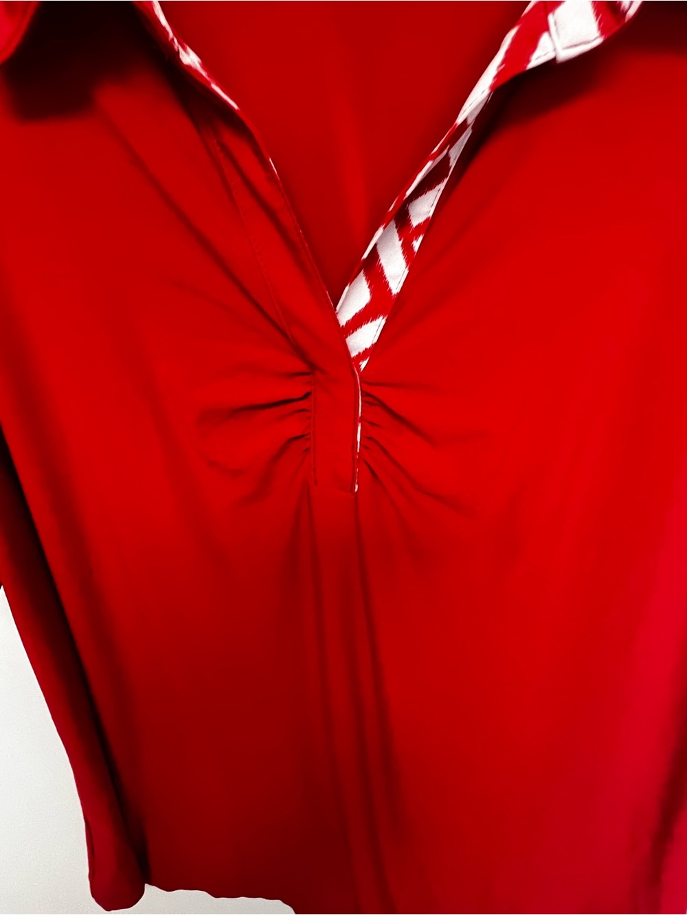 Susan Graver Women's Red Short-Sleeve Polo w/Patterned Trim at collar/neckline - Picture 4 of 8